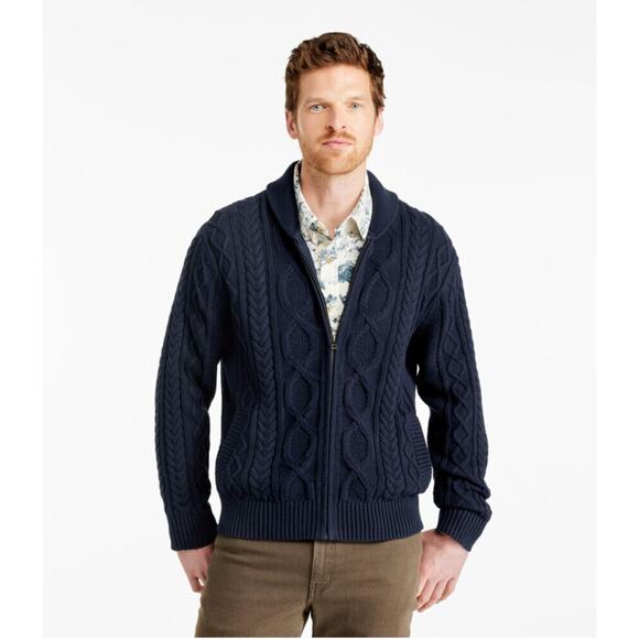 LL Bean Men's Bean's Heritage Soft Cotton Fisherman Sweater Full-Zip Navy XL - Picture 1 of 12